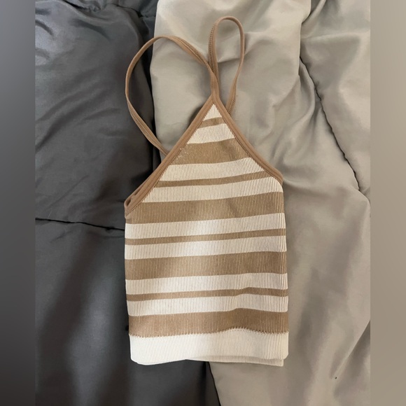 Cream and white striped garage tank top size S - Picture 2 of 4